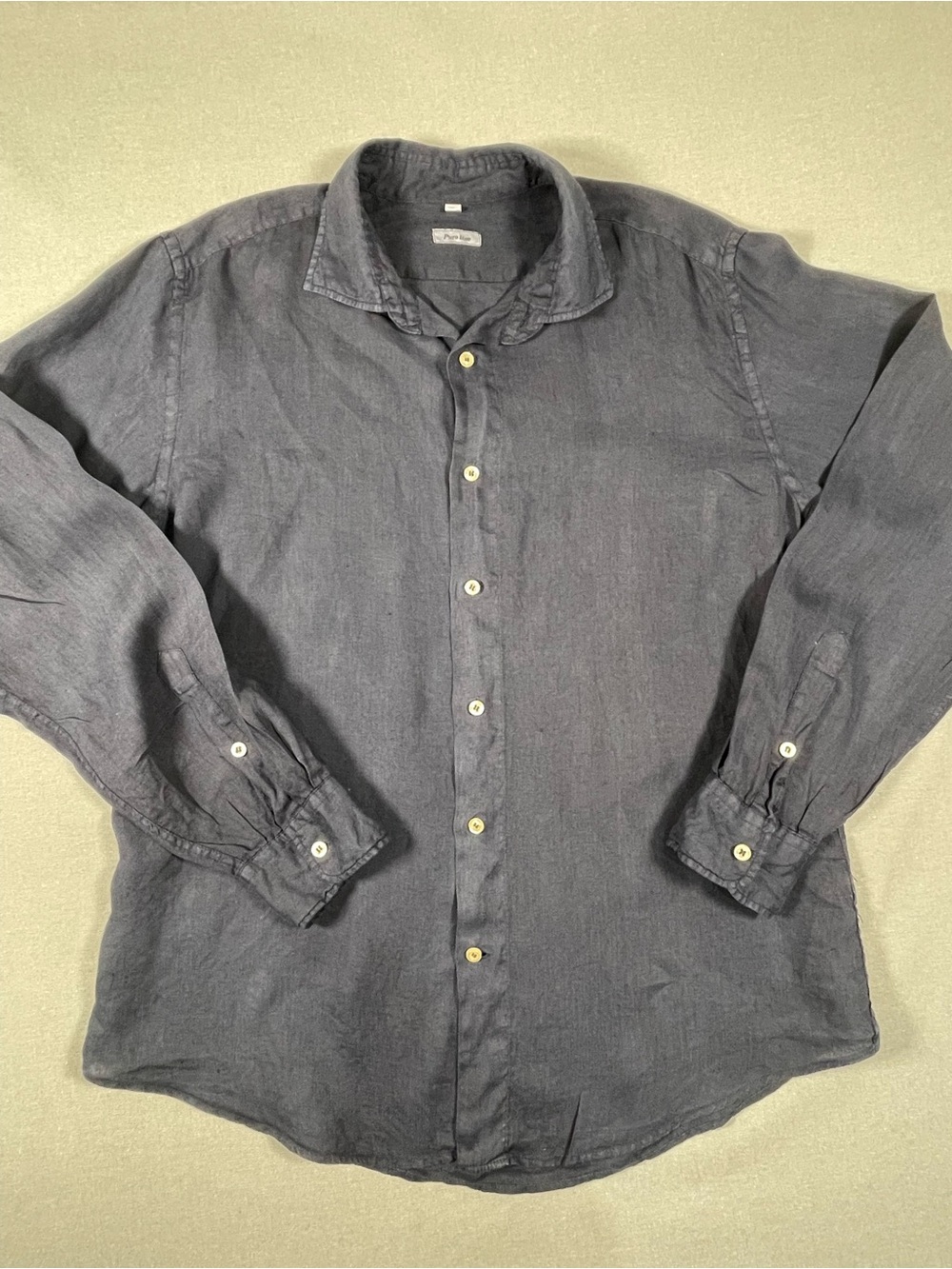 Puro Lino Mens 100% Linen Flax Button Up Shirt Charcoal Grey Size XL